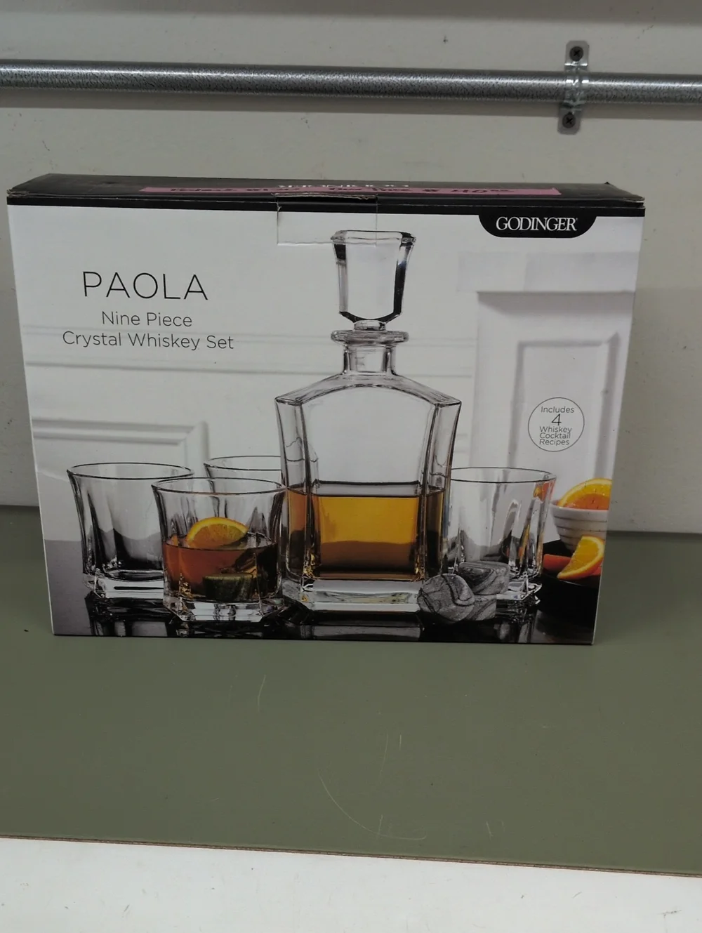 Godinger Clear Crystal Decanter and Glasses Set with Amber Pour